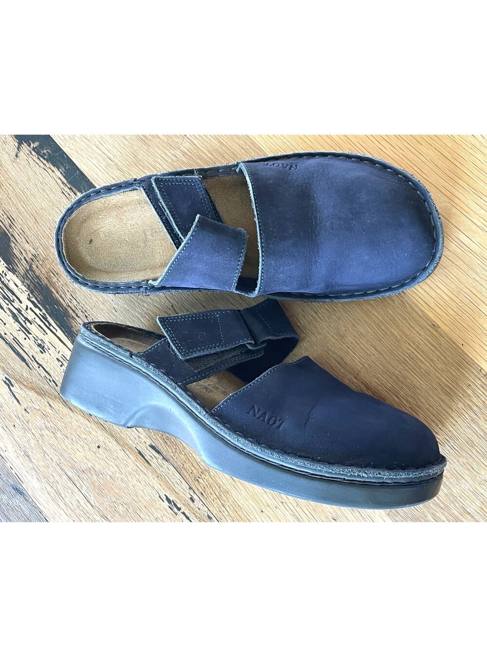 NAOT Navy Blue Suede Women's Clogs Slip-On Adjustable Size 39/8.5US